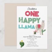 One Happy Llama Invite 1st Girl Birthday Kaart (Voorkant / Achterkant)