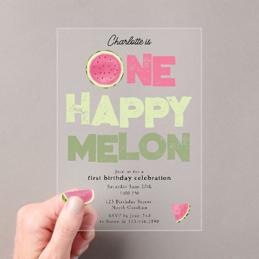 One Happy Melon Invite 1st Summer Birthday Acryl Uitnodigingen (Insitu (Draagbaar))