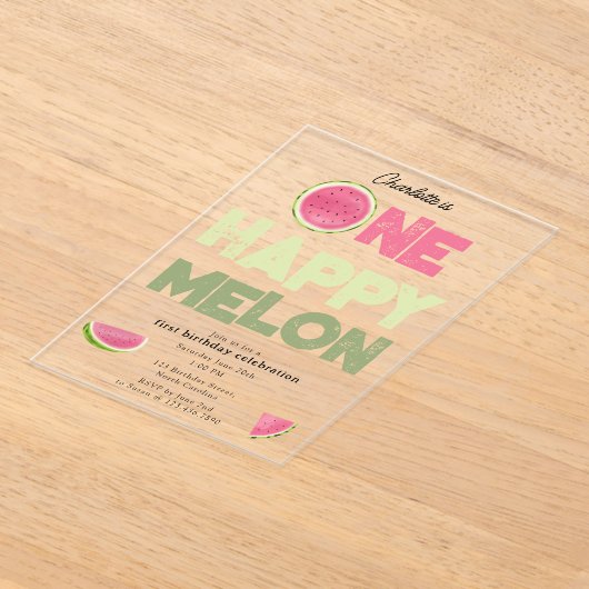 One Happy Melon Invite 1st Summer Birthday Acryl Uitnodigingen (Laagn)