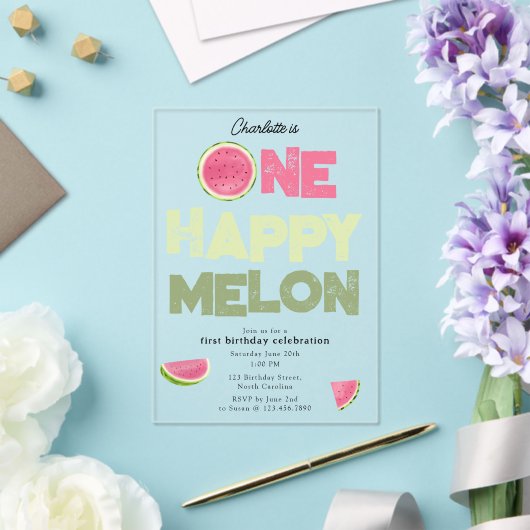 One Happy Melon Invite 1st Summer Birthday Acryl Uitnodigingen (Insitu (Huwelijk))