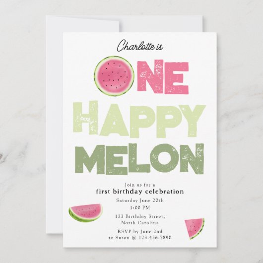 One Happy Melon Invite 1st Summer Birthday Kaart (Voorkant)