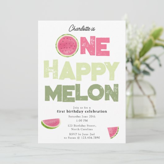 One Happy Melon Invite 1st Summer Birthday Kaart (Staand voorkant)