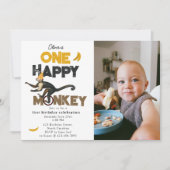 One Happy Monkey Cute 1st First Birthday Photo Kaart (Voorkant)