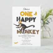One Happy Monkey Cute Invite 1st First Birthday Kaart (Staand voorkant)