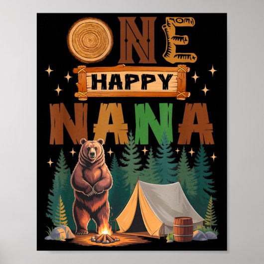 One Happy Nana Camper 1st Birthday Camng Bear  Poster (Voorkant)