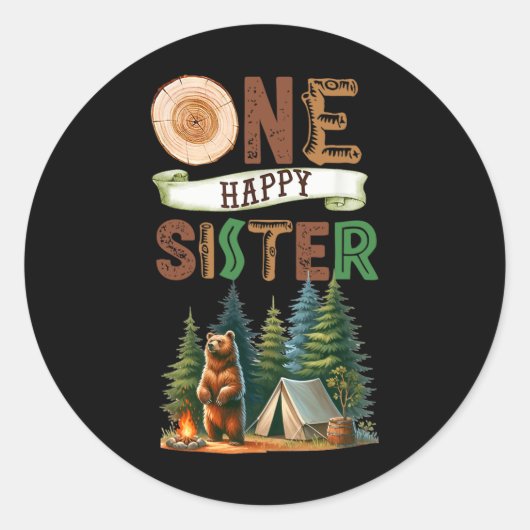 One Happy Sister Camper First Birthday Camping Bea Ronde Sticker (Voorkant)