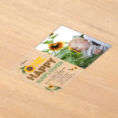 One Happy Sunflower 1st Summer Birthday Photo Acryl Uitnodigingen (Laagn)