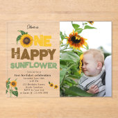 One Happy Sunflower 1st Summer Birthday Photo Acryl Uitnodigingen (Voorkant)