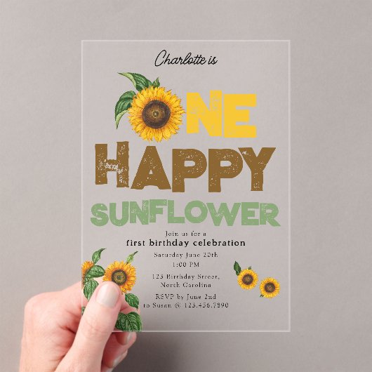 One Happy Sunflower Invite 1st Summer Birthday Acryl Uitnodigingen (Insitu (Draagbaar))