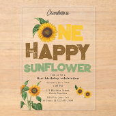 One Happy Sunflower Invite 1st Summer Birthday Acryl Uitnodigingen (Voorkant)