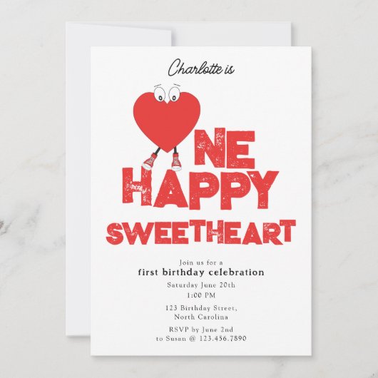 One Happy Sweetheart Invite 1st Girl Birthday Kaart (Voorkant)
