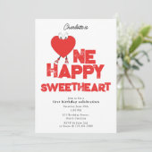 One Happy Sweetheart Invite 1st Girl Birthday Kaart (Staand voorkant)