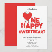 One Happy Sweetheart Invite 1st Girl Birthday Kaart (Voorkant / Achterkant)