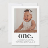 One Heart Square Photo First Birthday Invitation Kaart (Voorkant)