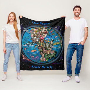 One Home Planet Earth Deel verstandig Fleece Deken