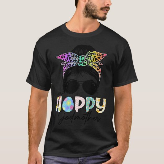 One Hoppy Godmother Leopard Messy Bun Easter Day T-shirt (Voorkant)