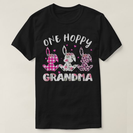 One Hoppy Grandma Easter Bunny Leopard Plaid Costu T-shirt (Design voorkant)