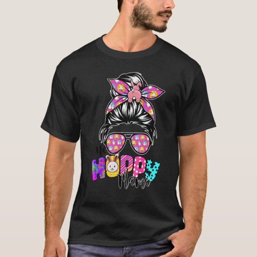 One Hoppy Mama Messy Bun Leopard Happy Easter Cute T-shirt (Voorkant)