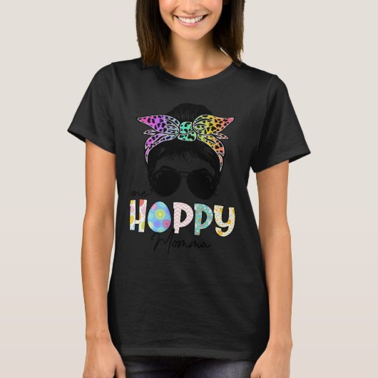 One Hoppy Momma Leopard Messy Bun Easter Day T-shirt (Voorkant)