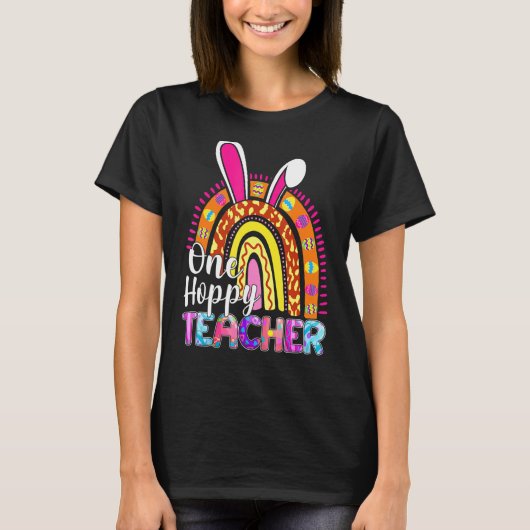 One Hoppy Teacher Bunny School Rainbow Leopard Eas T-shirt (Voorkant)
