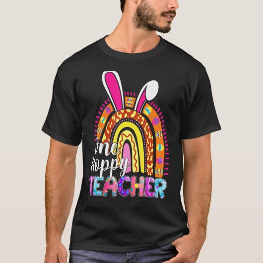 One Hoppy Teacher Bunny School Rainbow Leopard Eas T-shirt (Voorkant)