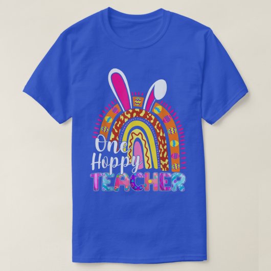 One Hoppy Teacher Bunny School Rainbow Leopard Eas T-shirt (Design voorkant)