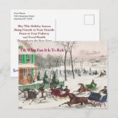 One Horse Open Sleigh Vintage Kerstmis Briefkaart (Voorkant / Achterkant)