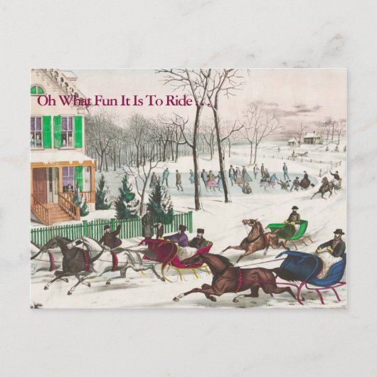 One Horse Open Sleigh Vintage Kerstmis Briefkaart (Voorkant)
