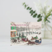 One Horse Open Sleigh Vintage Kerstmis Briefkaart (Staand voorkant)