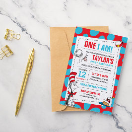 One I Am | Verjaardagsuitnodiging Kat in de Hoed Kaart