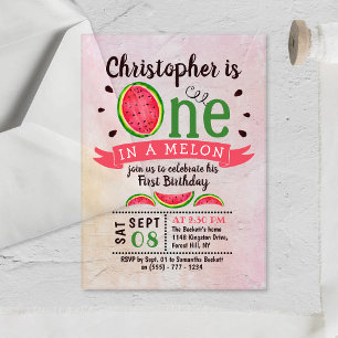 One In A Melon 1e Verjaardag Acryl Uitnodigingen