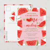 One In A Melon 1e Verjaardag Zoete Watermeloen Roz Briefkaart (Voorkant / Achterkant)