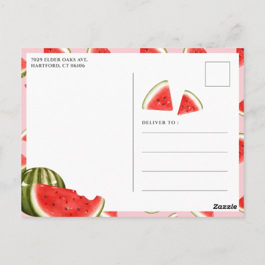 One In A Melon 1e Verjaardag Zoete Watermeloen Roz Briefkaart (Achterkant)