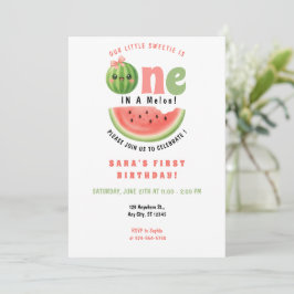 One in a Melon 1e verjaardag zomer meisje uitnodig Kaart