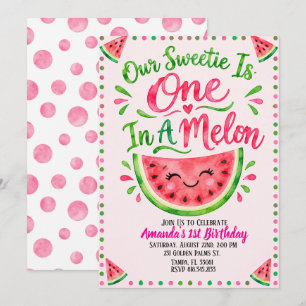 One In A Melon 1e verjaardagsuitnodiging Kaart