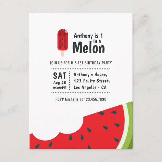 One in a Melon 1e verpartij Briefkaart (Voorkant)