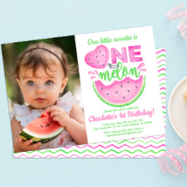 One in a Melon 1st Birthday Fotouitnodiging Kaart