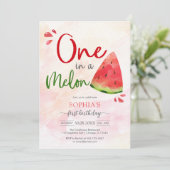 One In A Melon 1st Birthday Invitation Kaart (Staand voorkant)