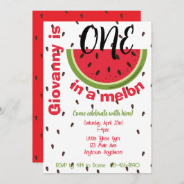 One in a Melon 1st Birthday Party Kaart