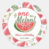 One in a Melon 1st Birthday Party Ronde Sticker (Voorkant)