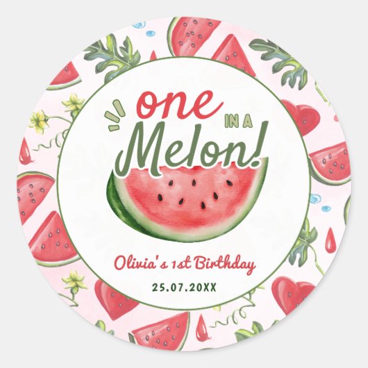 One in a Melon 1st Birthday Party Ronde Sticker (Voorkant)