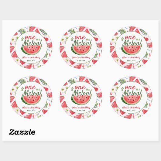 One in a Melon 1st Birthday Party Ronde Sticker (Vel)