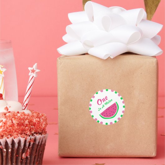 One In A Melon 1st Birthday Ronde Sticker (Feest)