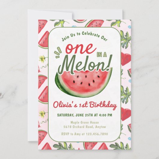 One in a Melon 1st Birthday Summer Party Kaart (Voorkant)