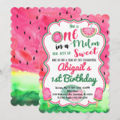 One in a Melon 1st Birthday Watermeloen Uitnodigin Kaart (Voorkant / Achterkant)