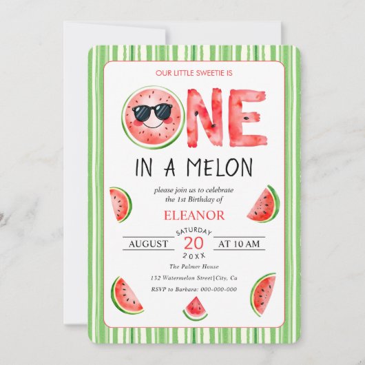 One in a melon 1st birthday watermelon party kaart (Voorkant)