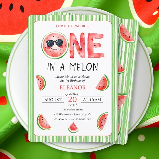 One in a melon 1st birthday watermelon party kaart