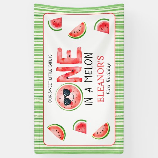 One in a melon 1st birthday watermelon party spandoek (Verticaal)