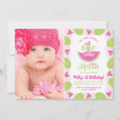 One in a Melon 1st Birthday Waterverf Foto Kaart (Voorkant)