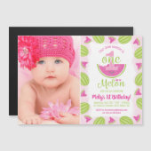 One in a Melon 1st Birthday Waterverf Foto Magnetische Uitnodiging (Voorkant / Achterkant)